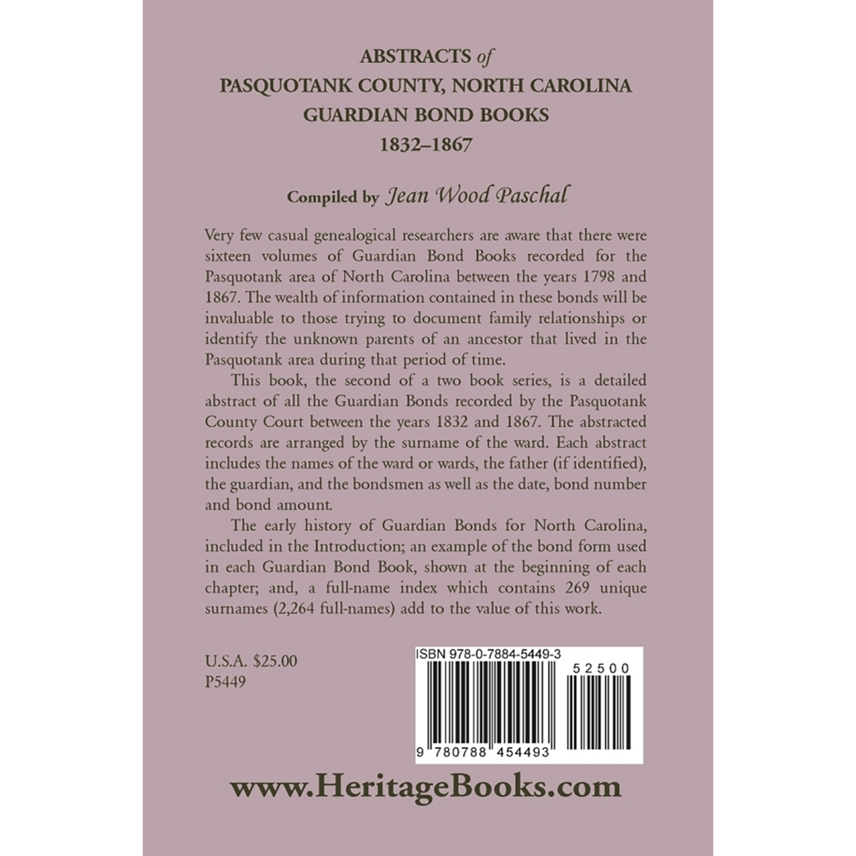 Abstracts of Pasquotank County, North Carolina, Guardian Bond Books, 1832-1867 back cover