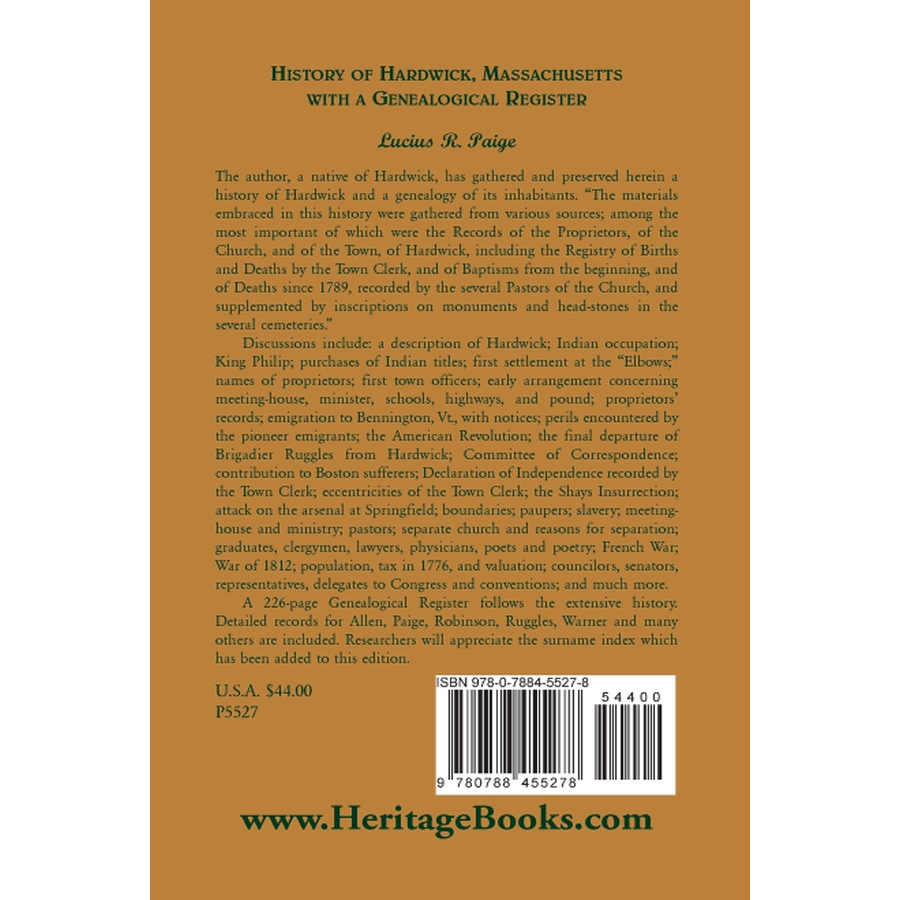 History of Hardwick, Massachusetts back cover