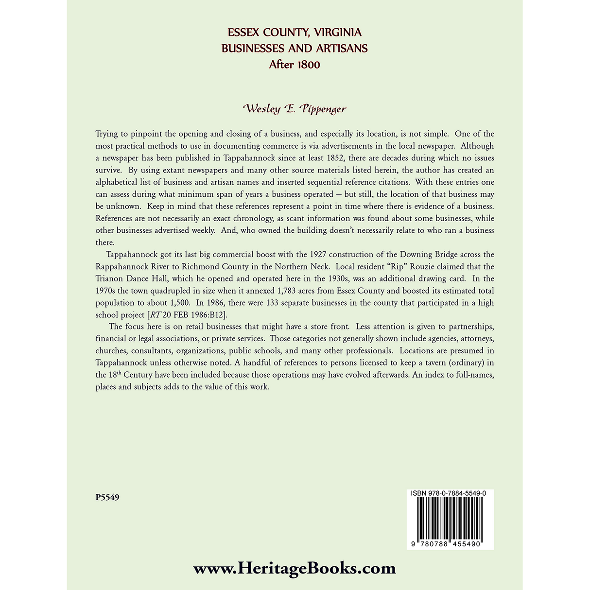 Essex County, Virginia Businesses and Artisans after 1800 back cover