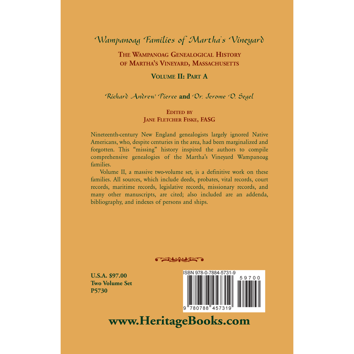 Wampanoag Families of Martha's Vineyard: The Wampanoag Genealogical History of Martha's Vineyard, Massachusetts Part A back cover