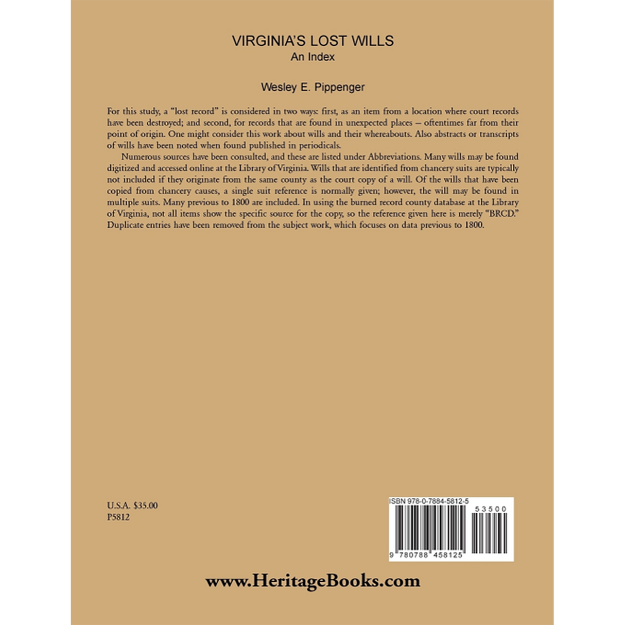 Virginia's Lost Wills: An Index back cover