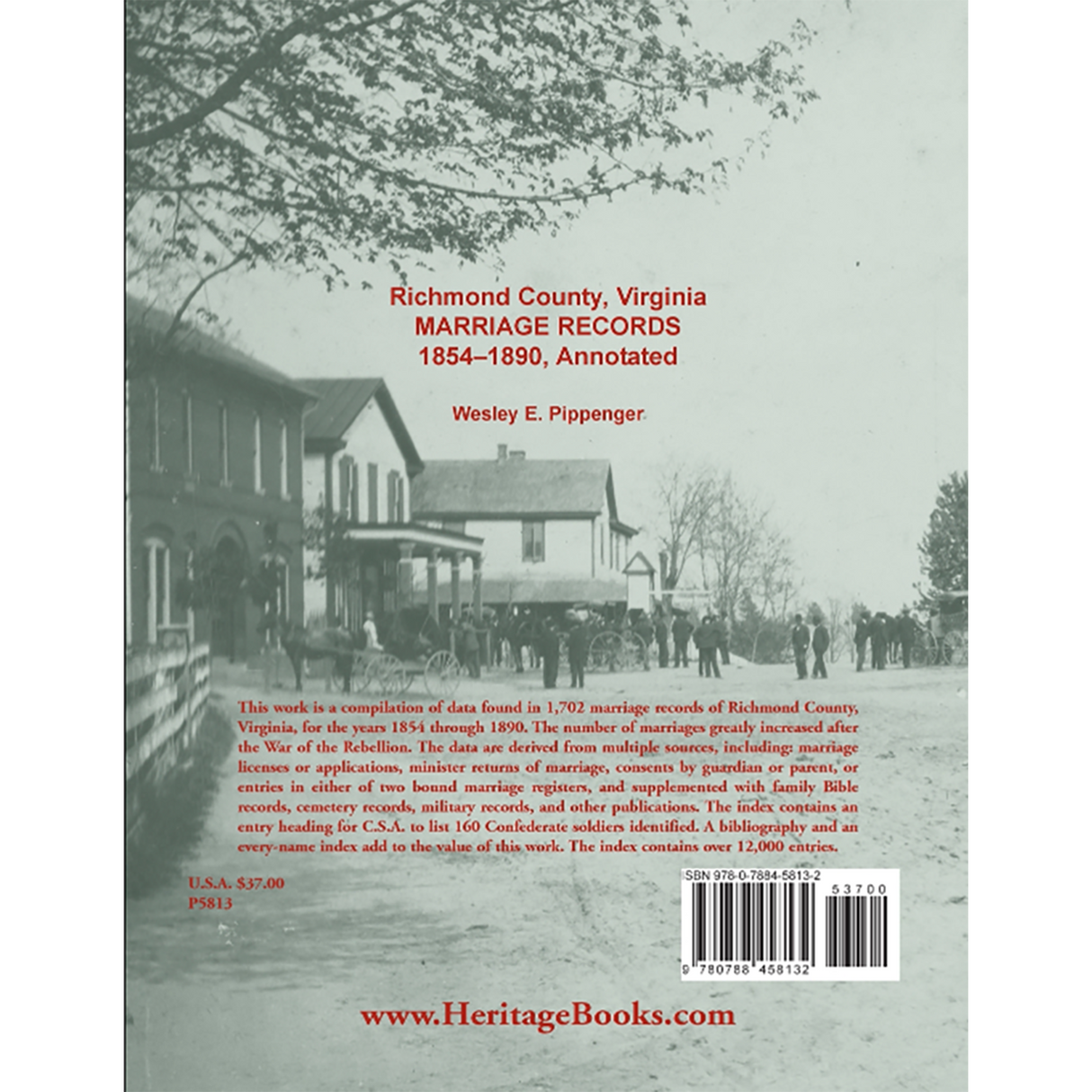 Richmond County, Virginia Marriage Records, 1854-1890, Annotated back cover