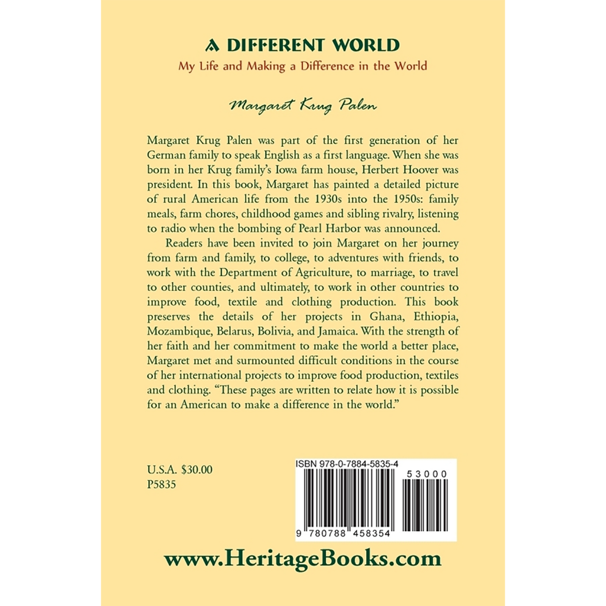 A Different World: My Life and Making a Difference in the World back cover