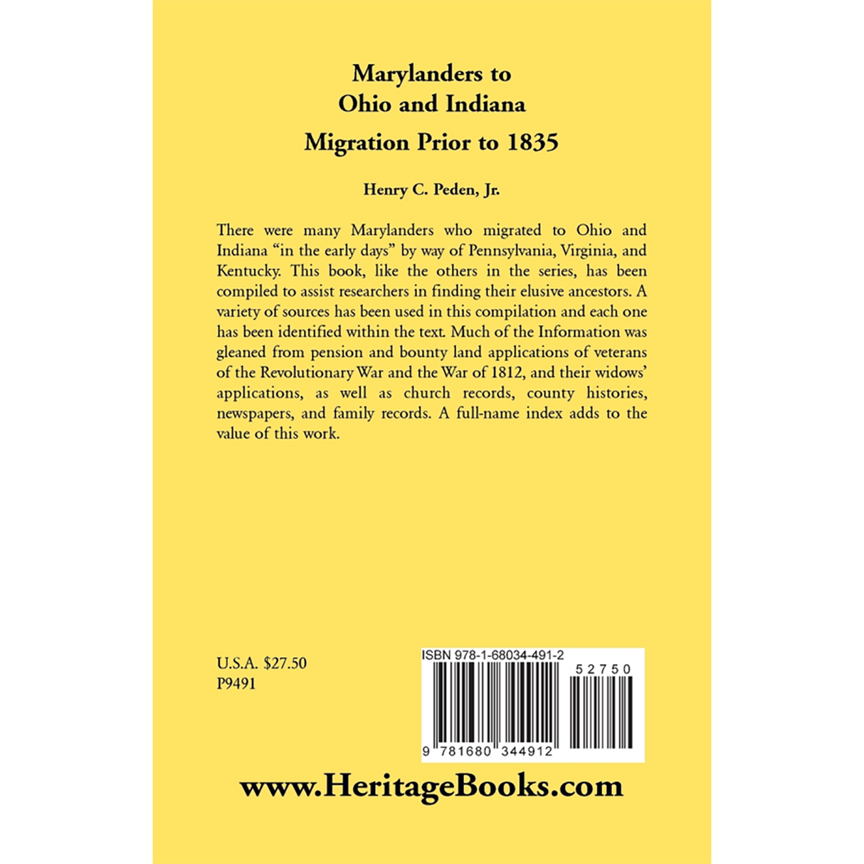 Marylanders to Ohio and Indiana, Migration Prior to 1835 back cover