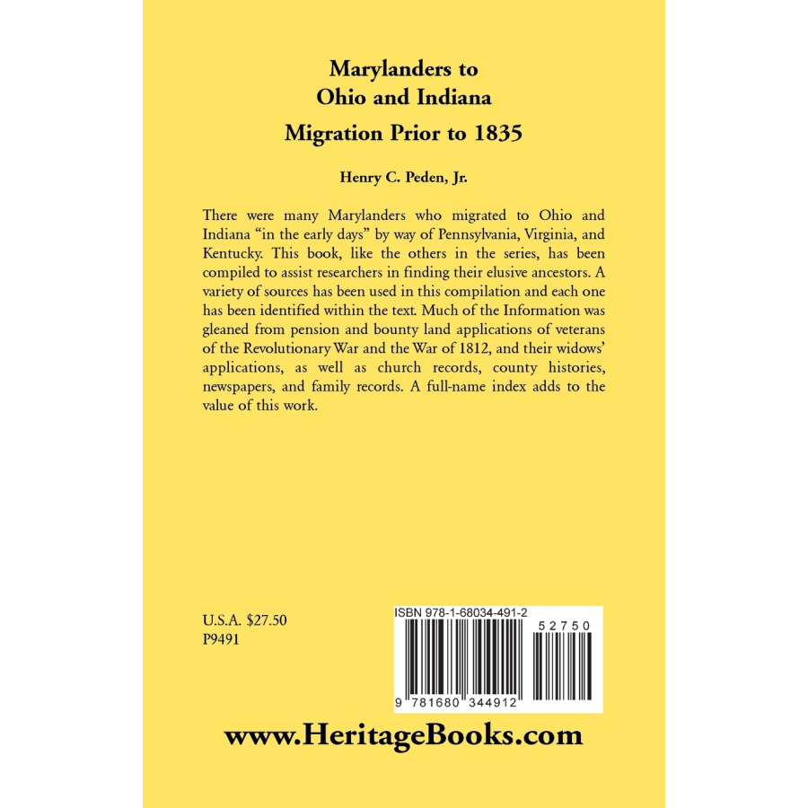 Marylanders to Ohio and Indiana, Migration Prior to 1835 back cover