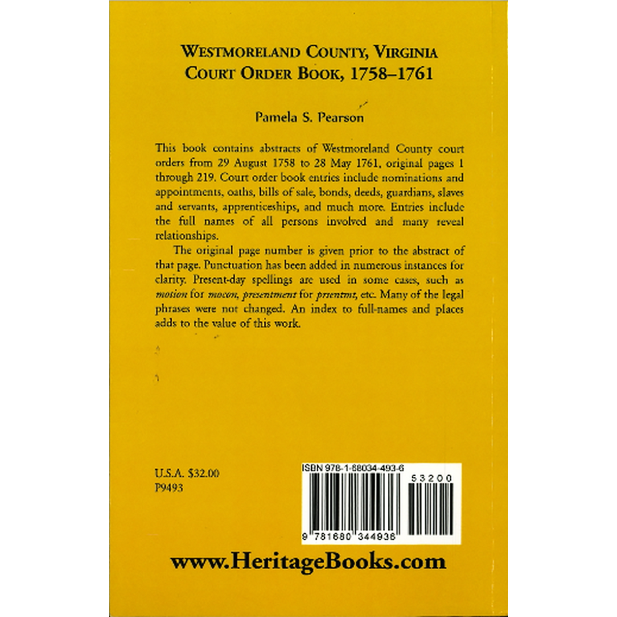 Westmoreland County, Virginia Court Order Book, 1758-1761 back cover