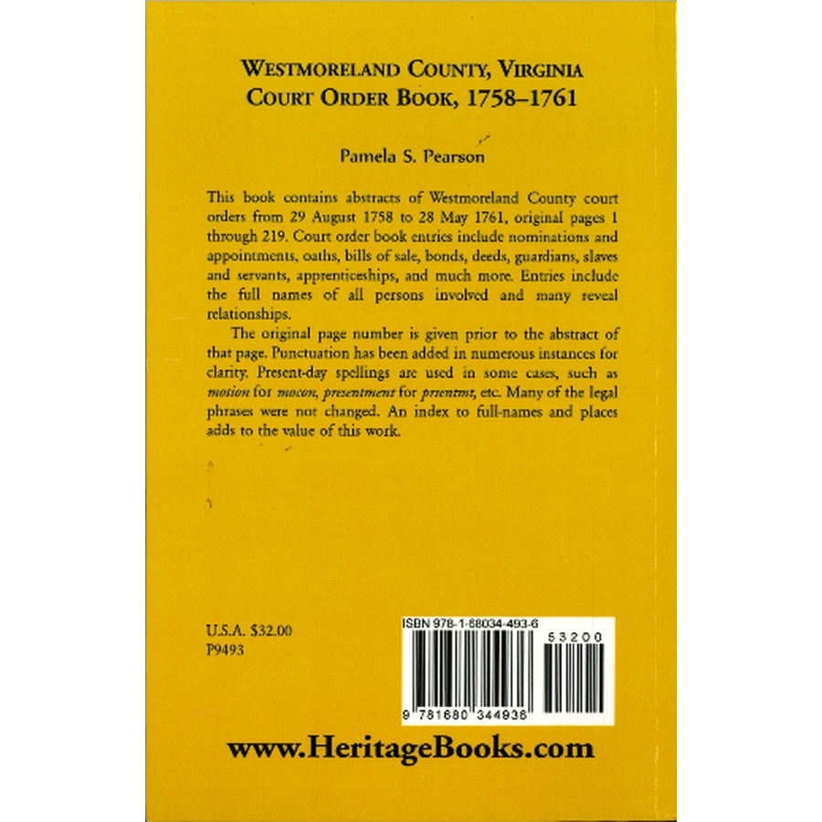 Westmoreland County, Virginia Court Order Book, 1758-1761 back cover