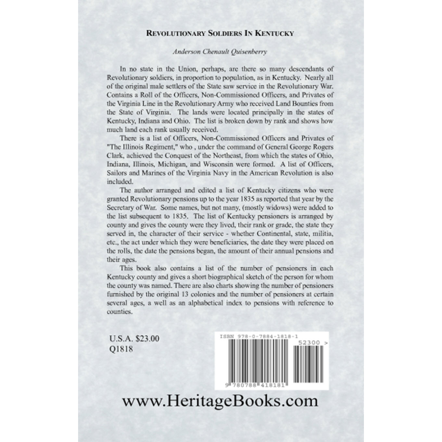 Revolutionary Soldiers in Kentucky back cover