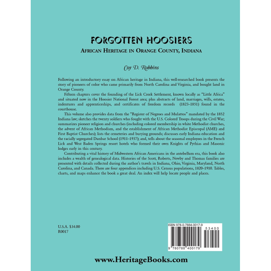 Forgotten Hoosiers: African Heritage in Orange County, Indiana back cover