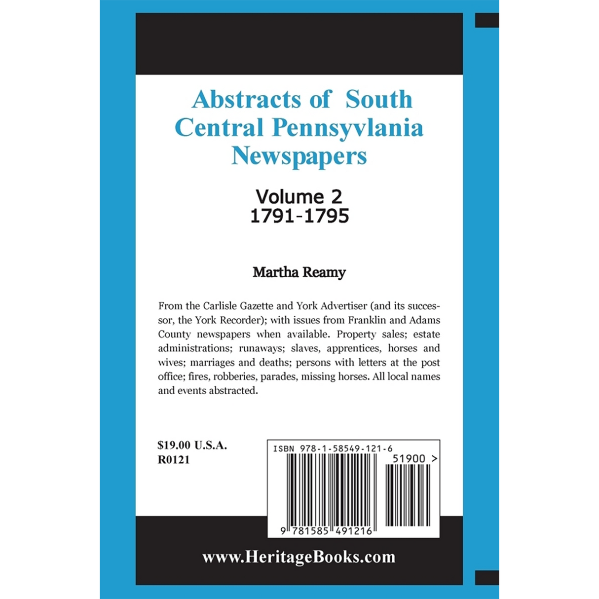 Abstracts of South Central Pennsylvania Newspapers, Volume 2, 1791-1795 back cover