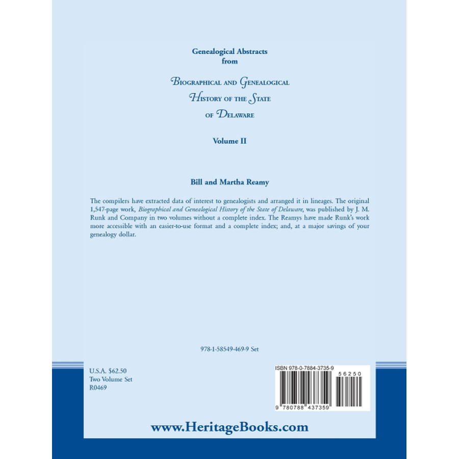 Genealogical Abstracts from Biographical and Genealogical History of the State of Delaware, Volume 2 back cover