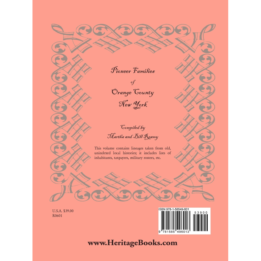 Pioneer Families of Orange County, New York back cover