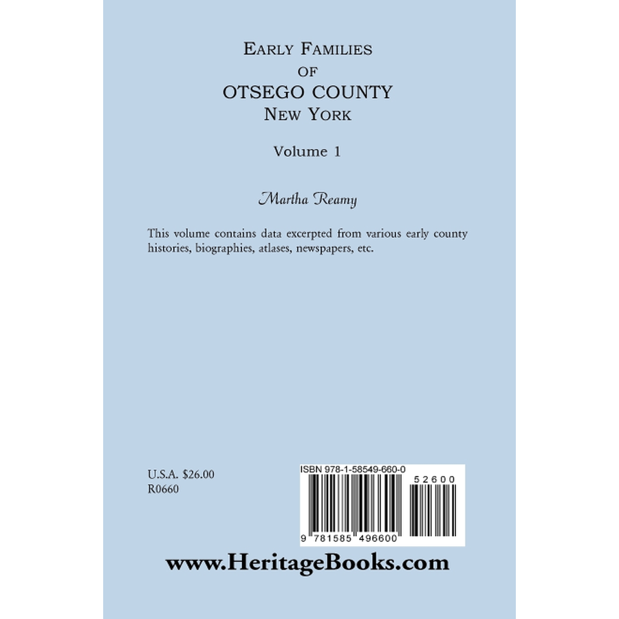 Early Families of Otsego County, New York Volume 1 back cover