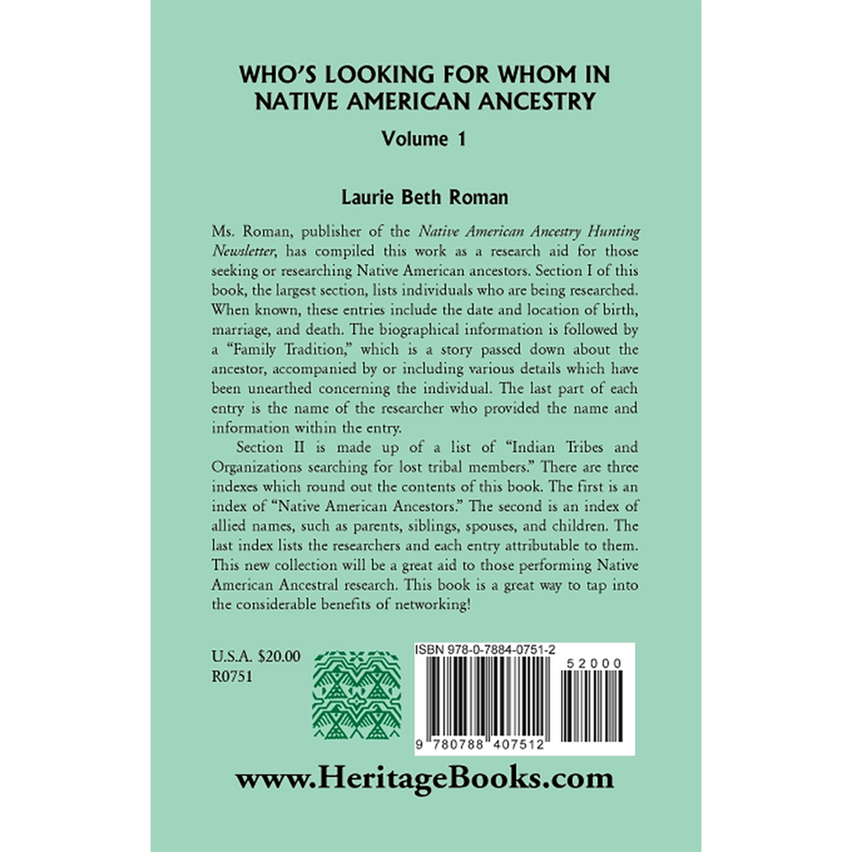 Who's Looking for Whom in Native American Ancestry, Volume 1 back cover