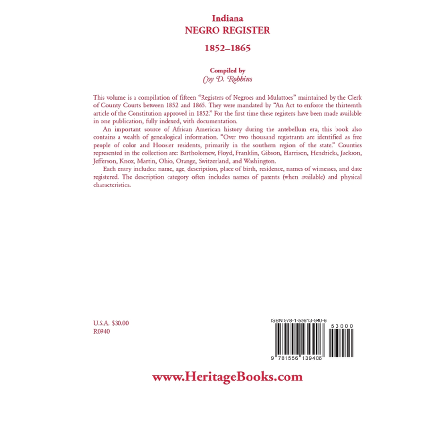 Indiana Black Register, 1852-1865 back cover