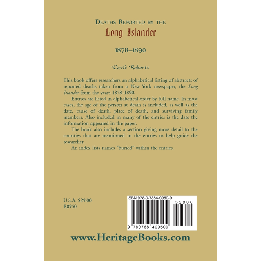 Deaths Reported by the Long Islander 1878-1890 back cover
