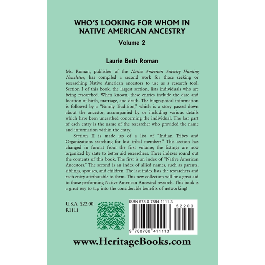 Who's Looking for Whom in Native American Ancestry, Volume 2 back cover