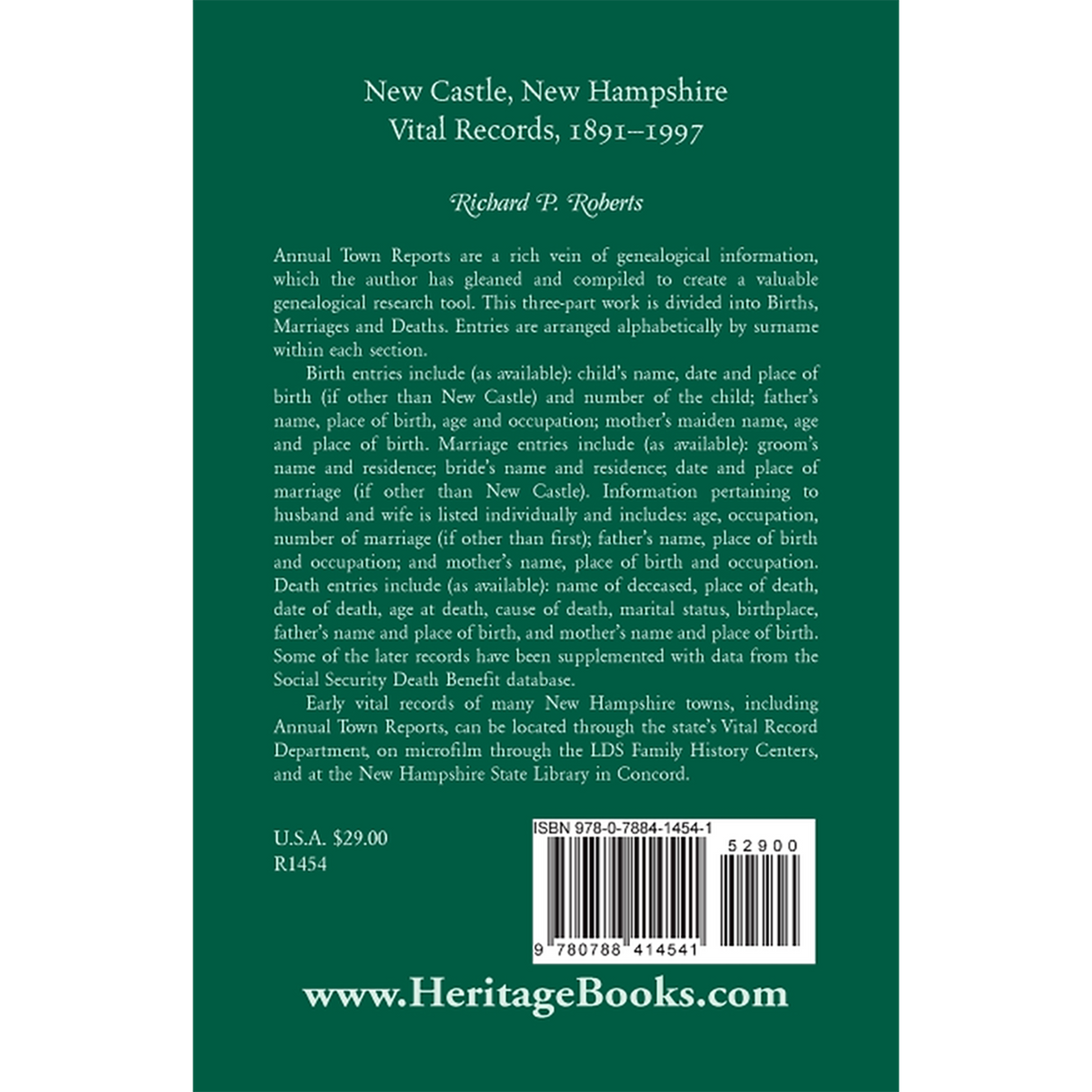 New Castle, New Hampshire, Vital Records, 1891-1997 back cover