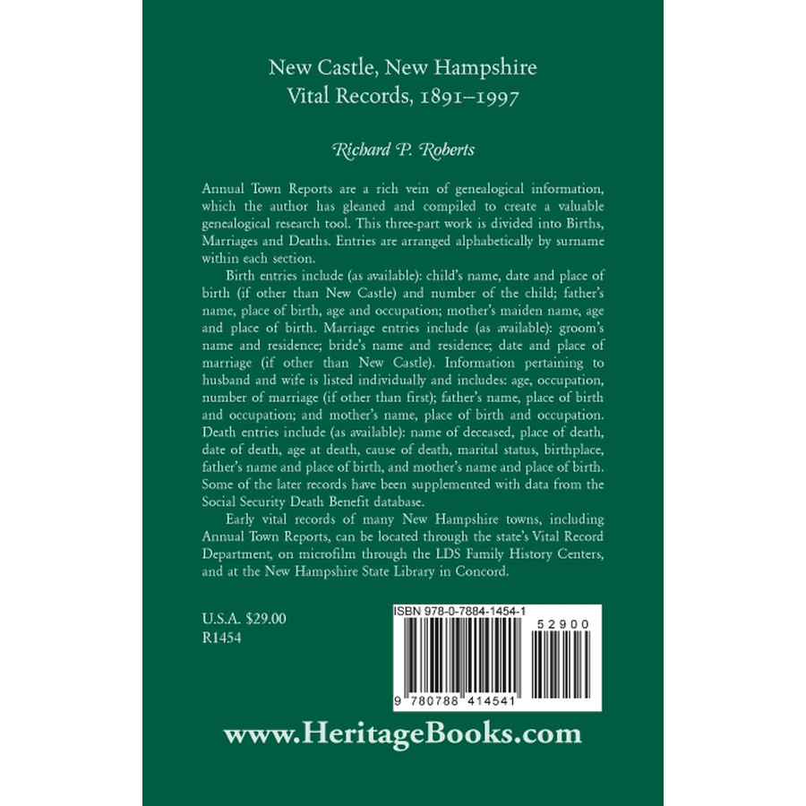 New Castle, New Hampshire, Vital Records, 1891-1997 back cover