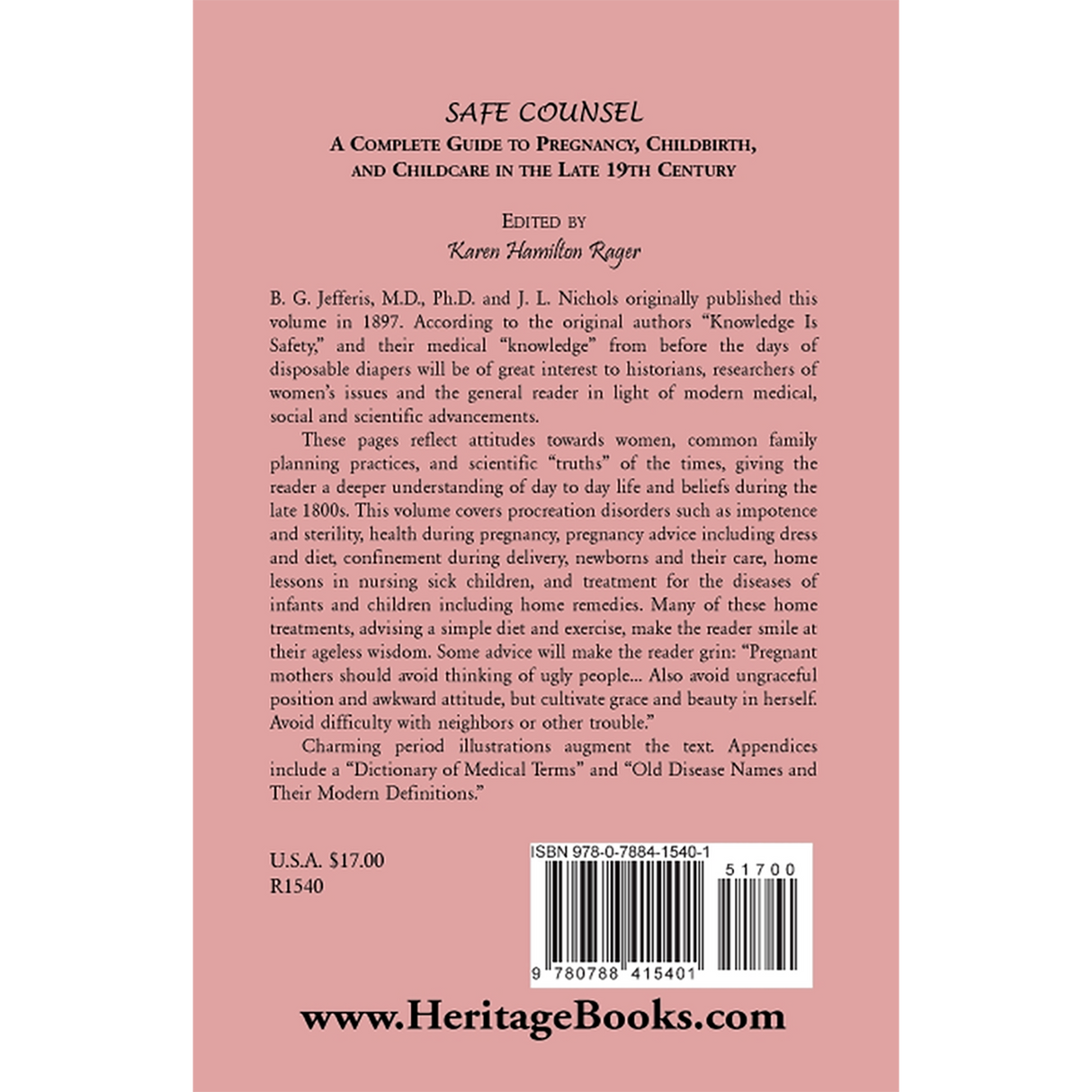 Safe Counsel: A Complete Guide to Pregnancy, Childbirth, and Childcare in the Late 19th Century back cover