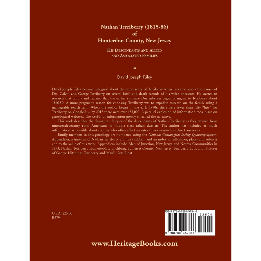 Nathan Terriberry (1815-86) of Hunterdon County, New Jersey, His Descendants, and Allied and Associated Families back cover