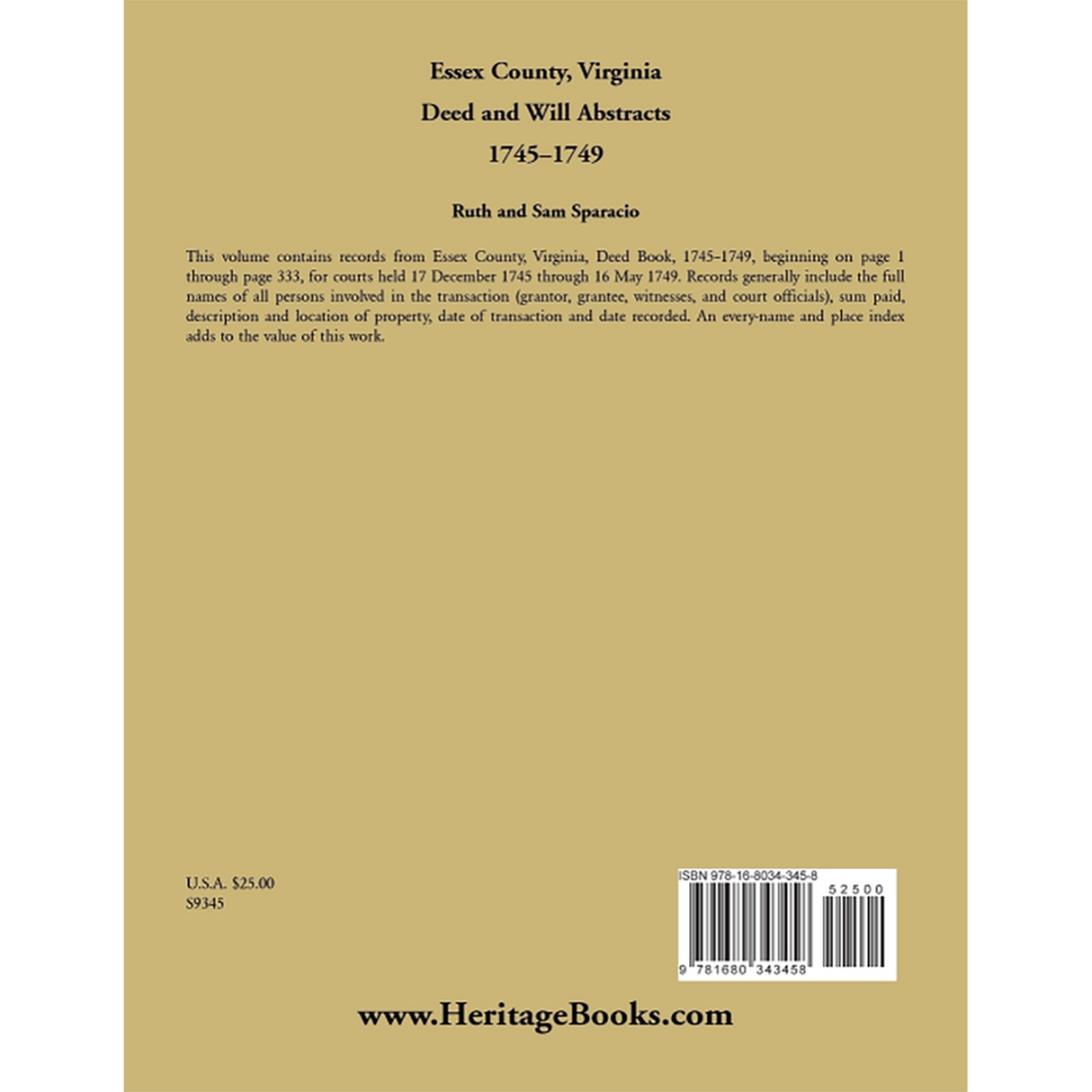 Essex County, Virginia Will Book Abstracts 1745-1748 back cover