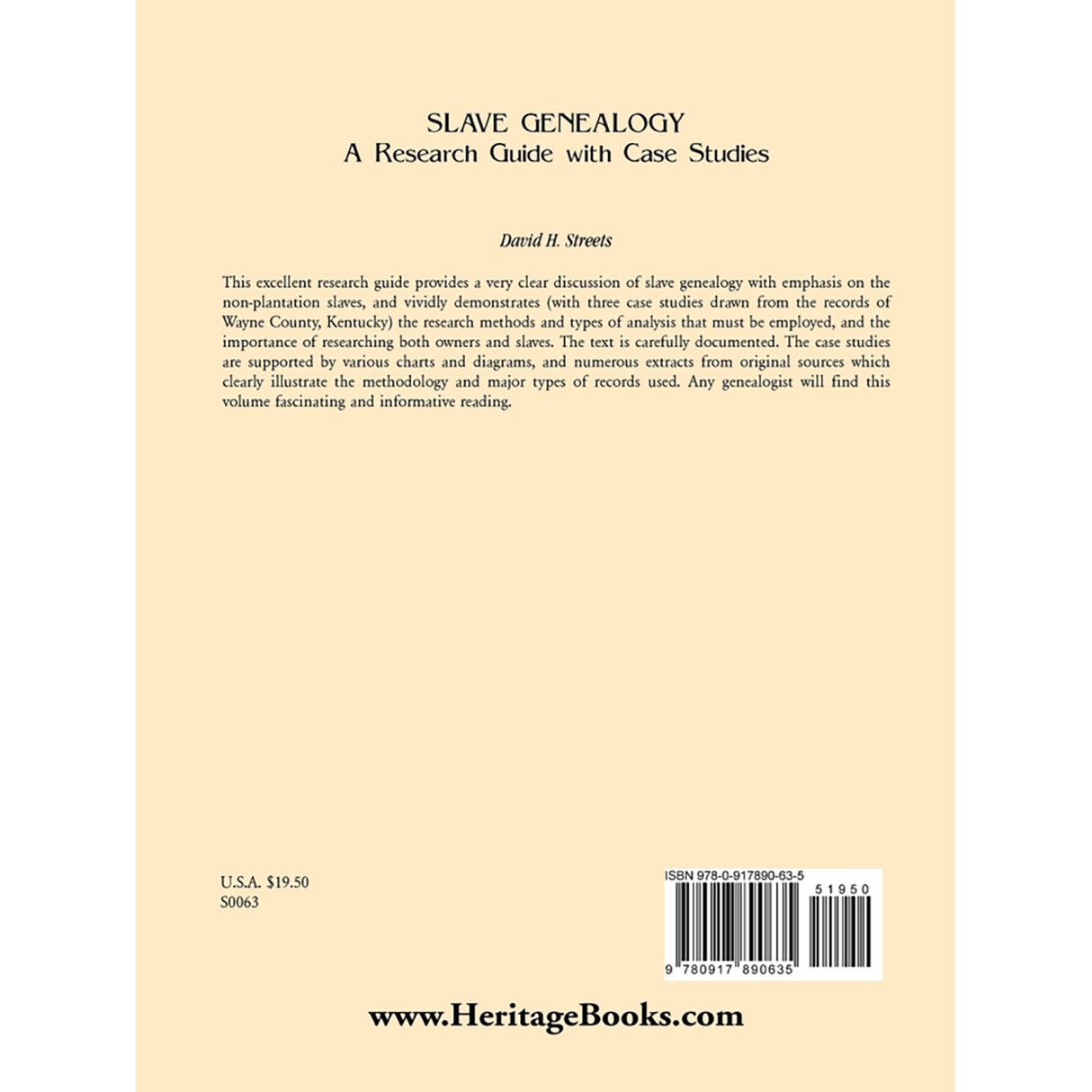 Slave Genealogy: A Research Guide with Case Studies back cover