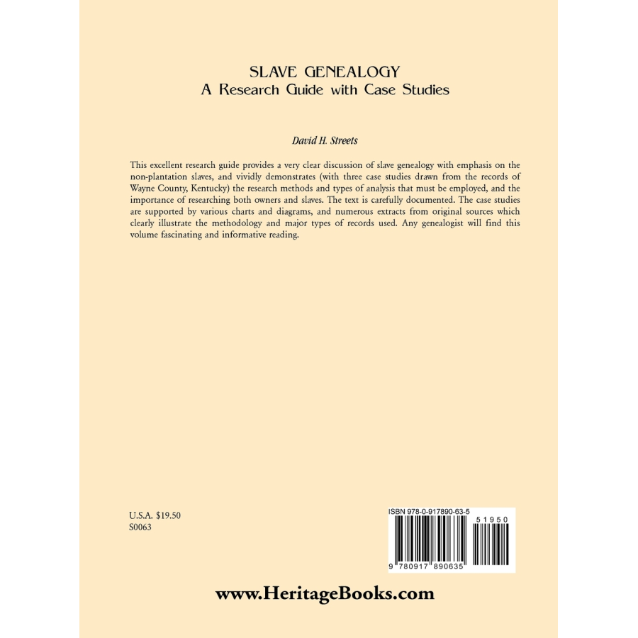 Slave Genealogy: A Research Guide with Case Studies back cover