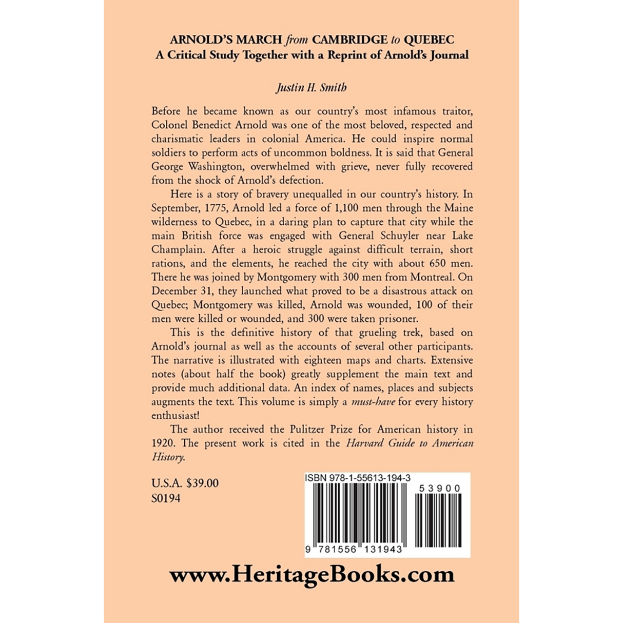 Arnold's March from Cambridge to Quebec: A Critical Study Together with a Reprint of Arnold's Journal back cover