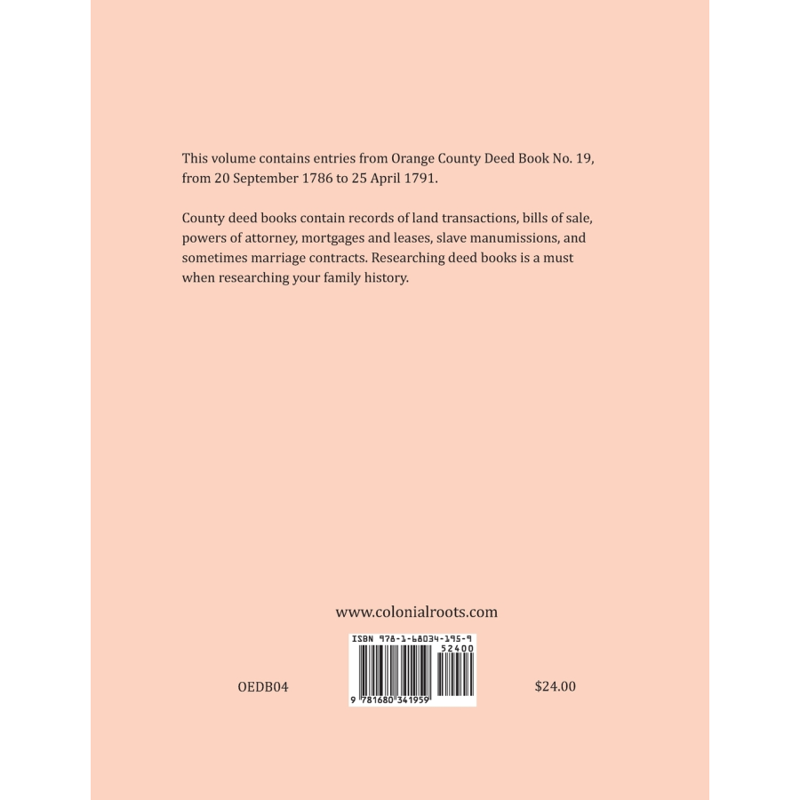 Orange County, Virginia Deed Book Abstracts, 1786-1791 back cover