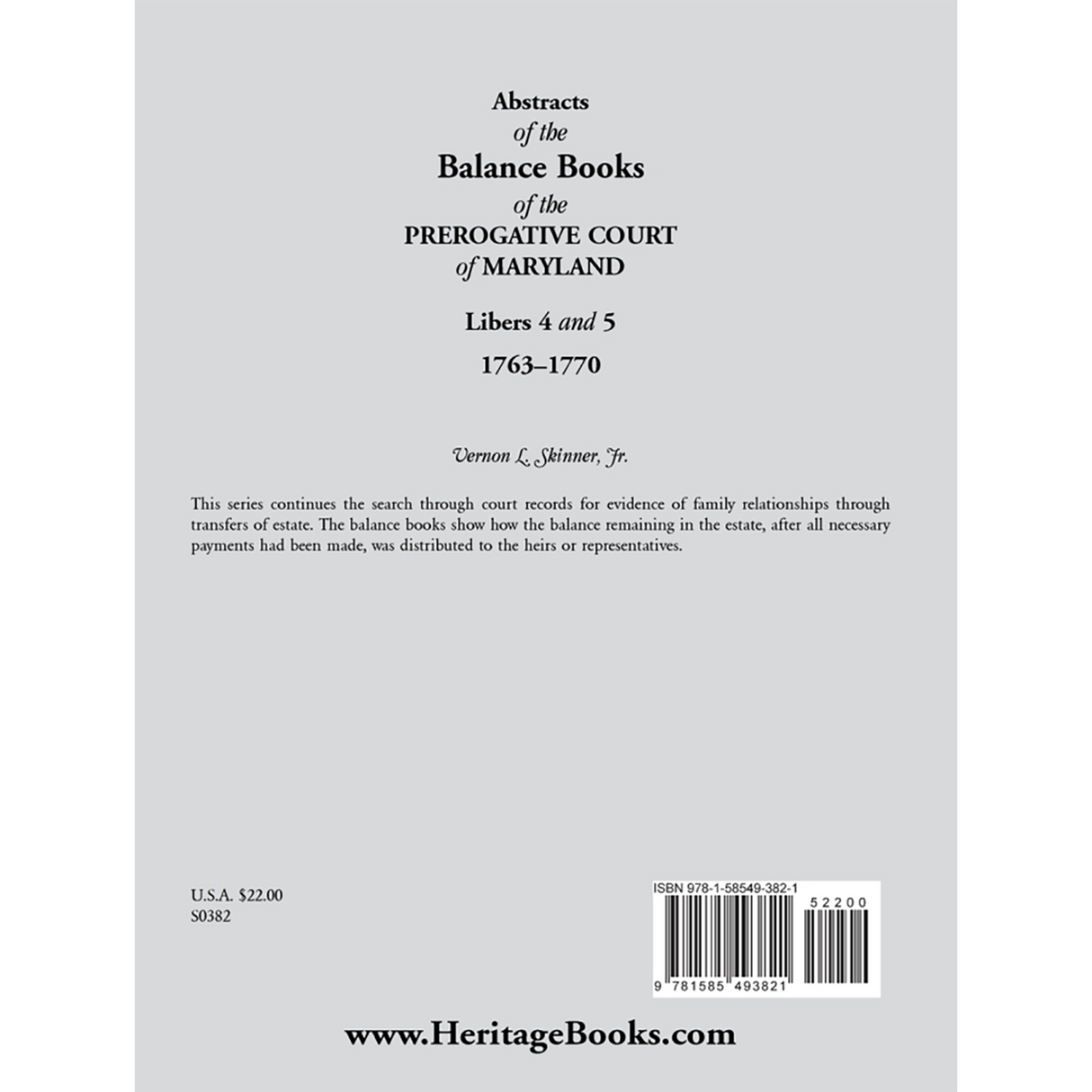Abstracts of the Balance Books of the Prerogative Court of Maryland, Libers 4-5, 1763-1770 back cover
