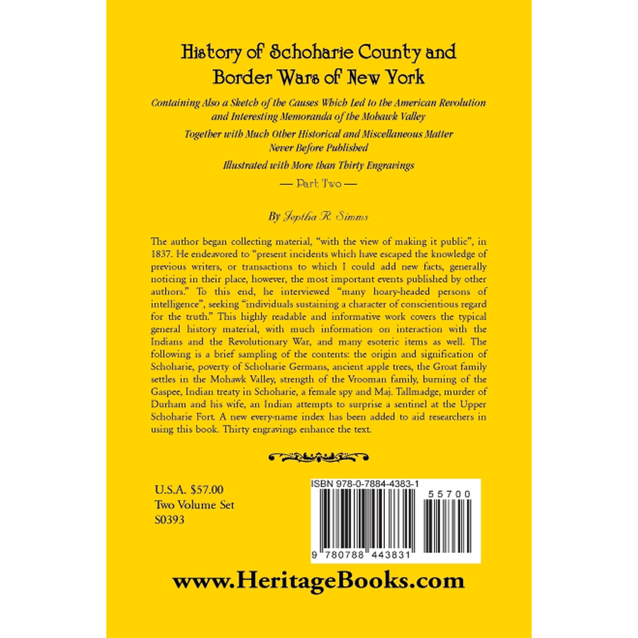 History of Schoharie County and Border Wars of New York, Volume 2 back cover