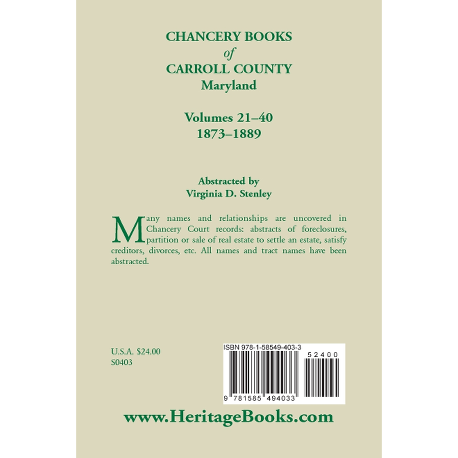 Chancery Books of Carroll County, Maryland, Volumes 21-40, 1873-1889 back cover