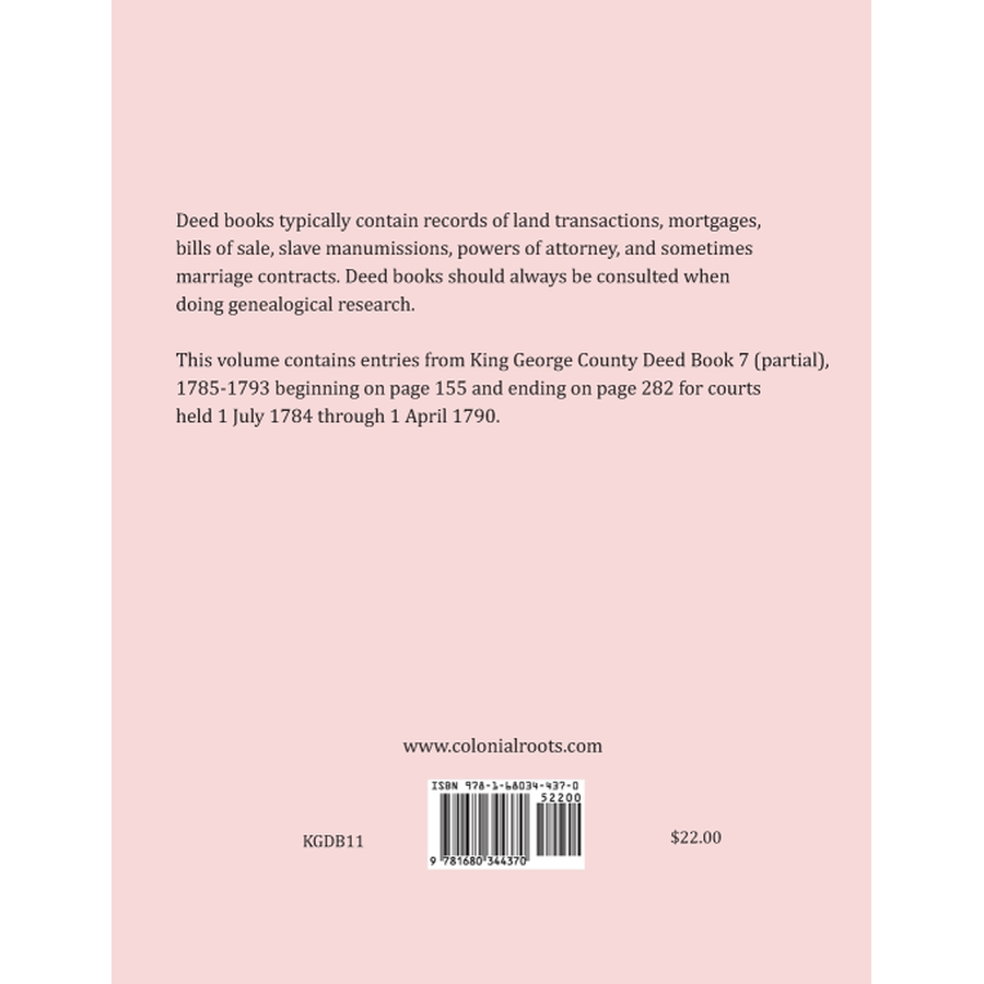 King George County, Virginia Deed Abstracts, 1787-1790 back cover