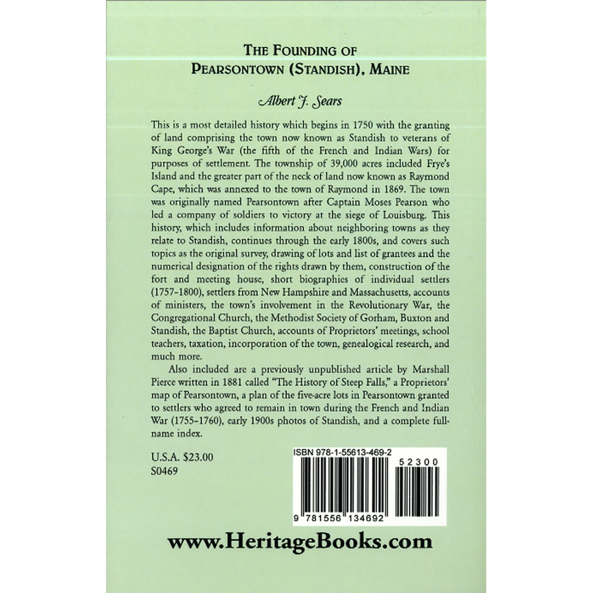 The Founding of Pearsontown (Standish), Maine back cover