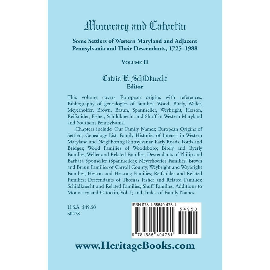 Monocacy and Catoctin, Volume 2 back cover