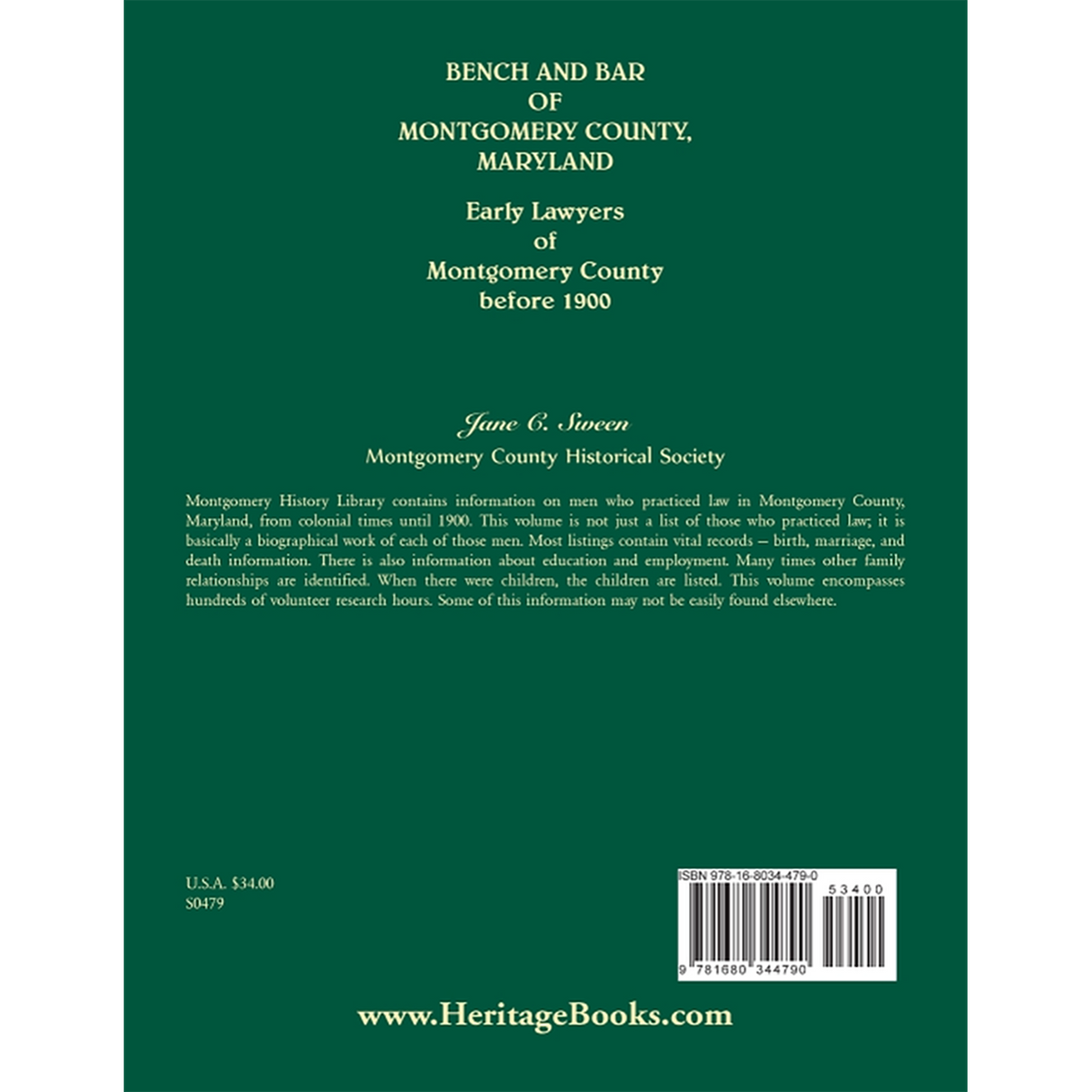 Bench and Bar of Montgomery County, Maryland: Early Lawyers of Montgomery County before 1900 back cover