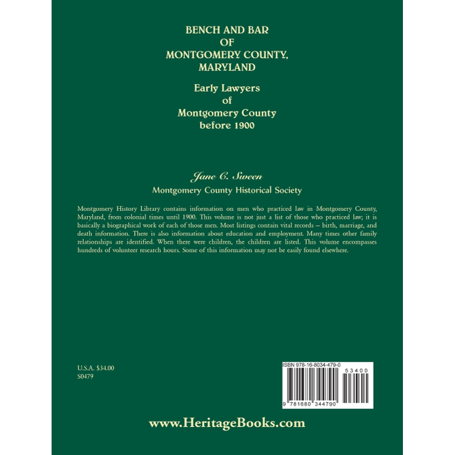 Bench and Bar of Montgomery County, Maryland: Early Lawyers of Montgomery County before 1900 back cover