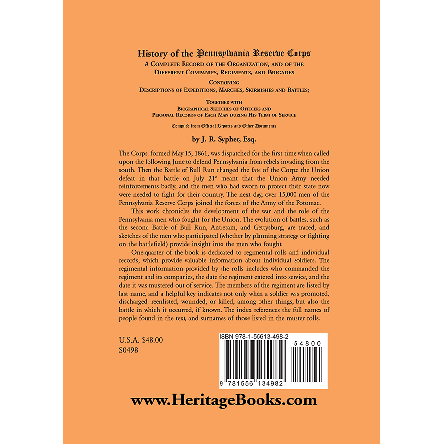 History of the Pennsylvania Reserve Corps back cover