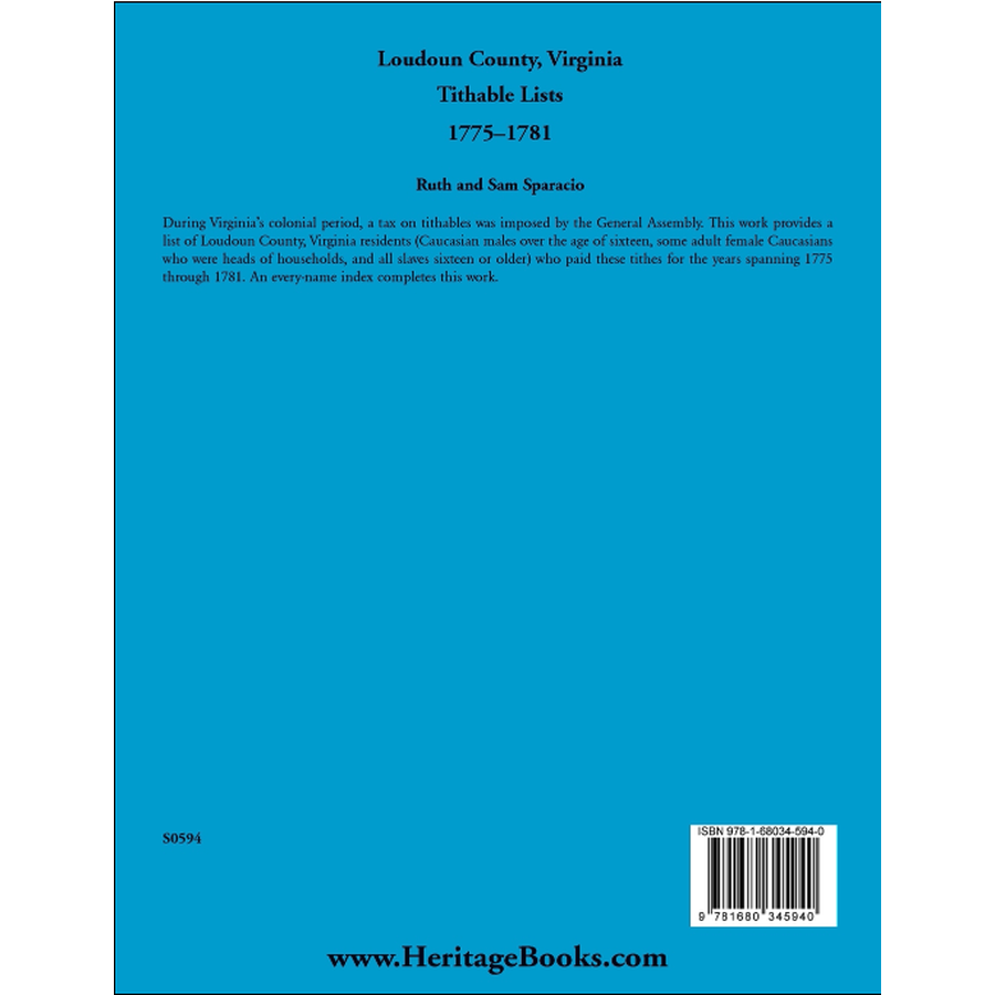 Loudoun County, Virginia Titheable Lists, 1775-1781 back cover