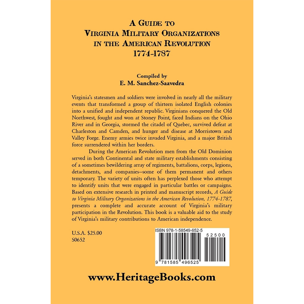 A Guide to Virginia Military Organizations in the American Revolution, 1774-1787 back cover