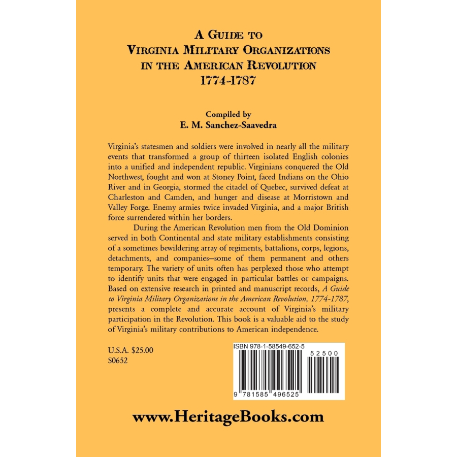 A Guide to Virginia Military Organizations in the American Revolution, 1774-1787 back cover