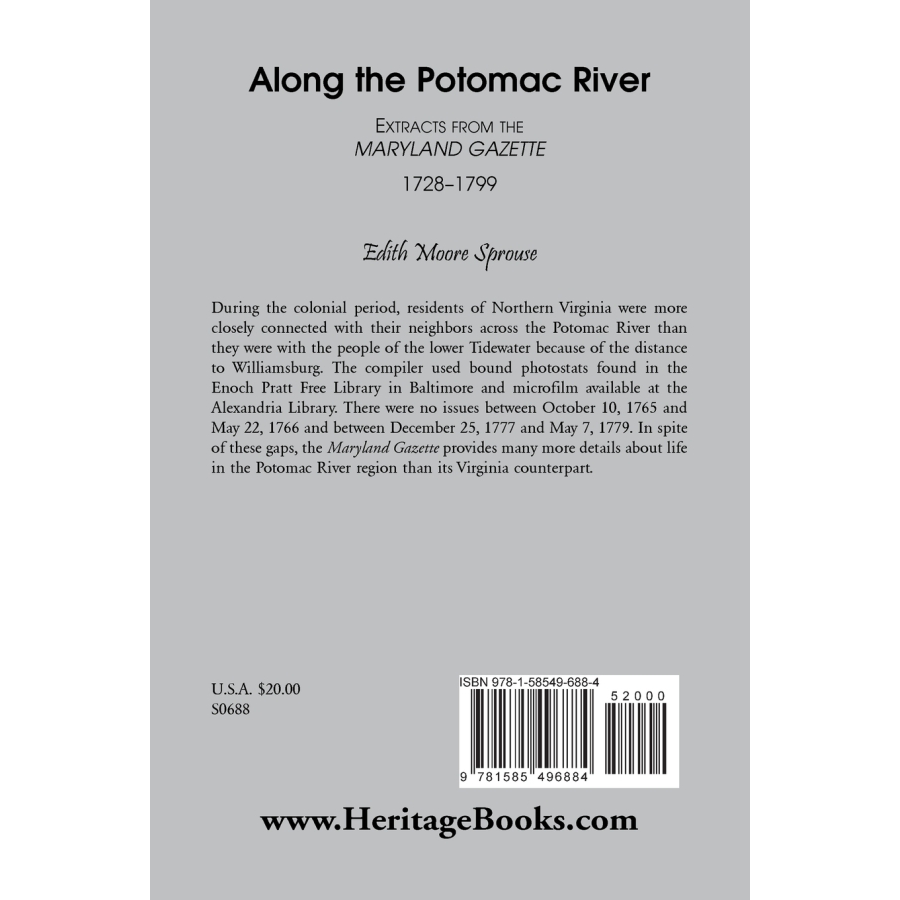 Along the Potomac River: Extracts from the Maryland Gazette, 1728-1799 back cover
