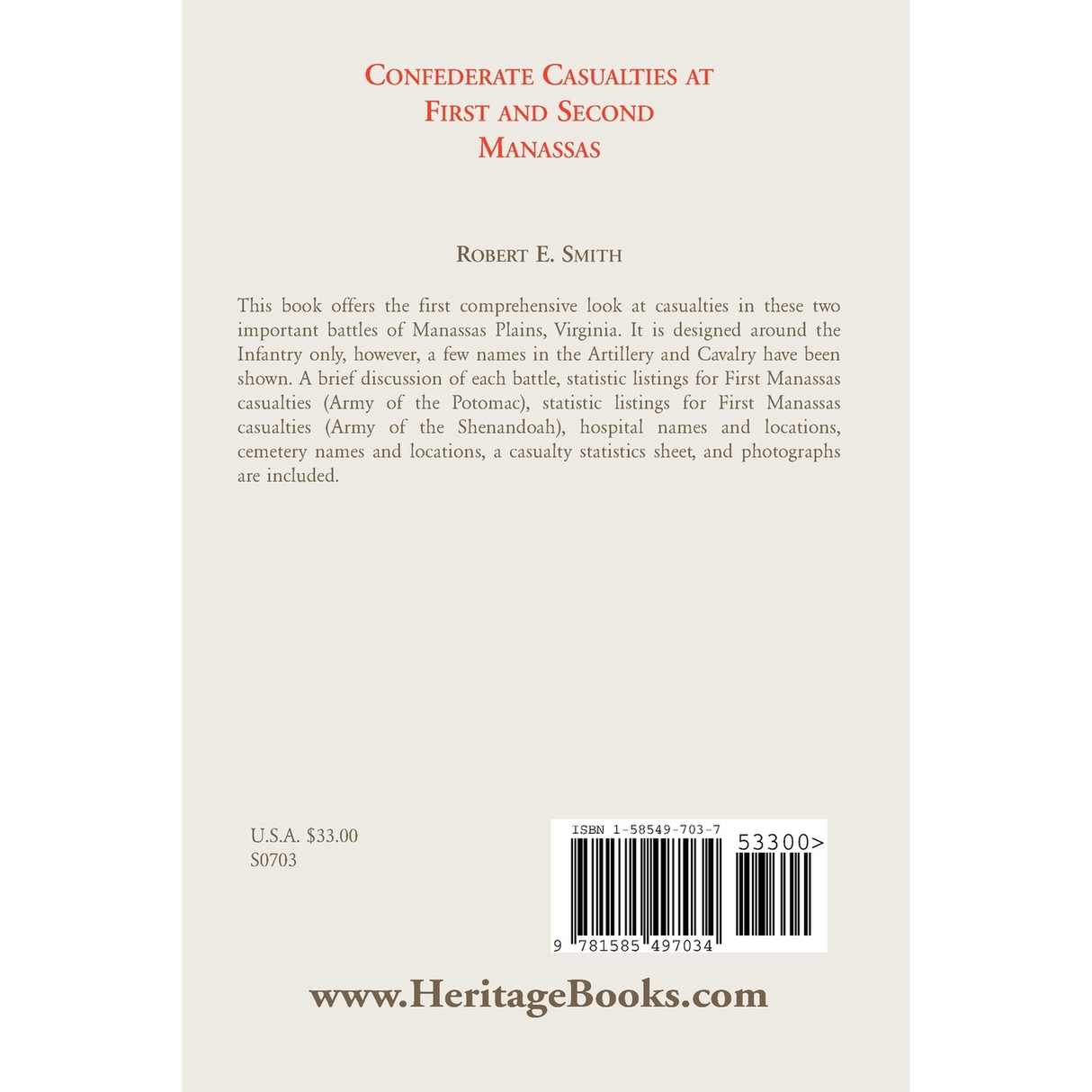 Confederate Casualties at First and Second Manassas back cover