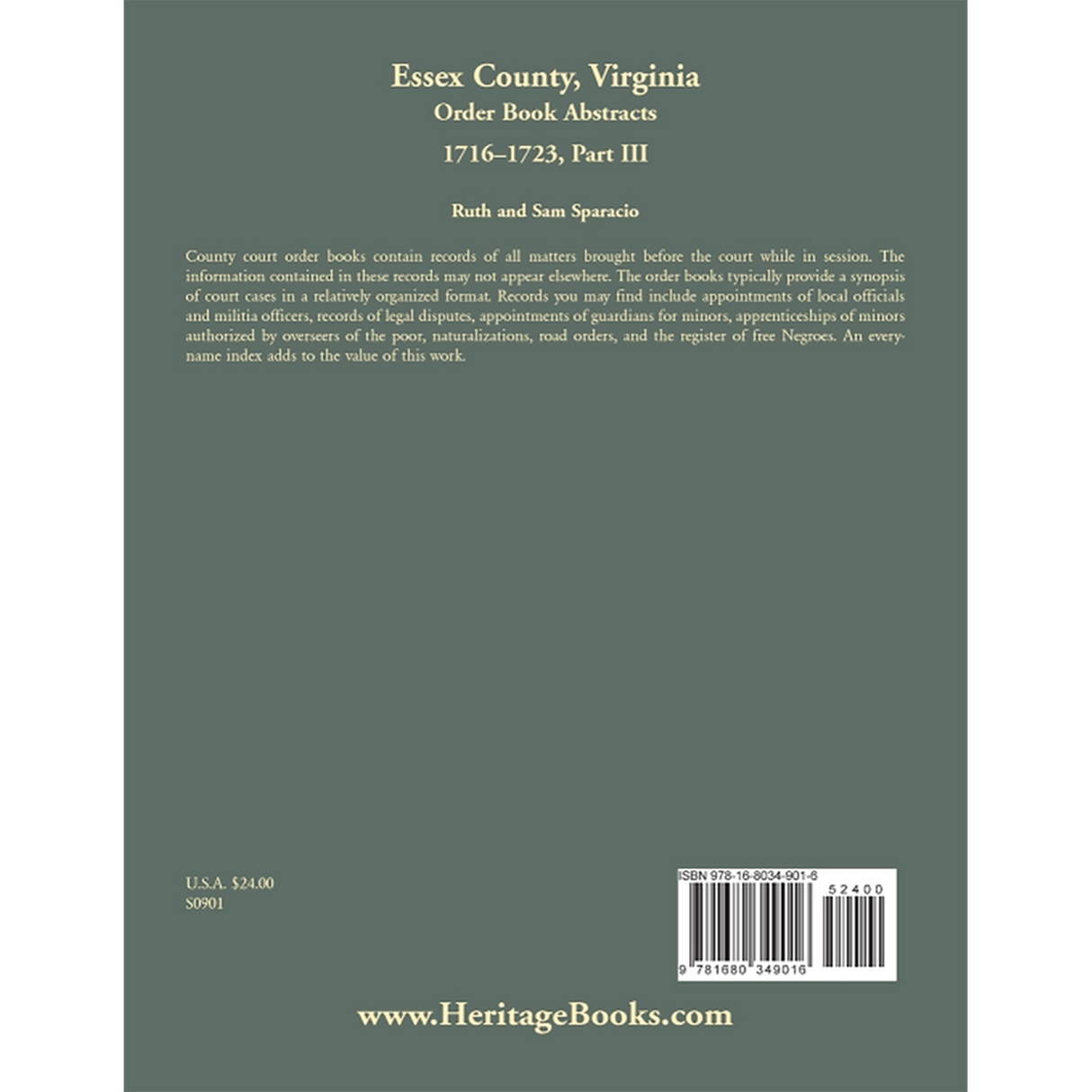 Essex County, Virginia Order Book Abstracts, 1716-1723, Part III back cover
