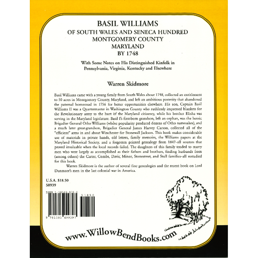 Basil Williams of South Wales, and Seneca Hundred, Montgomery County, Maryland by 1748 back cover