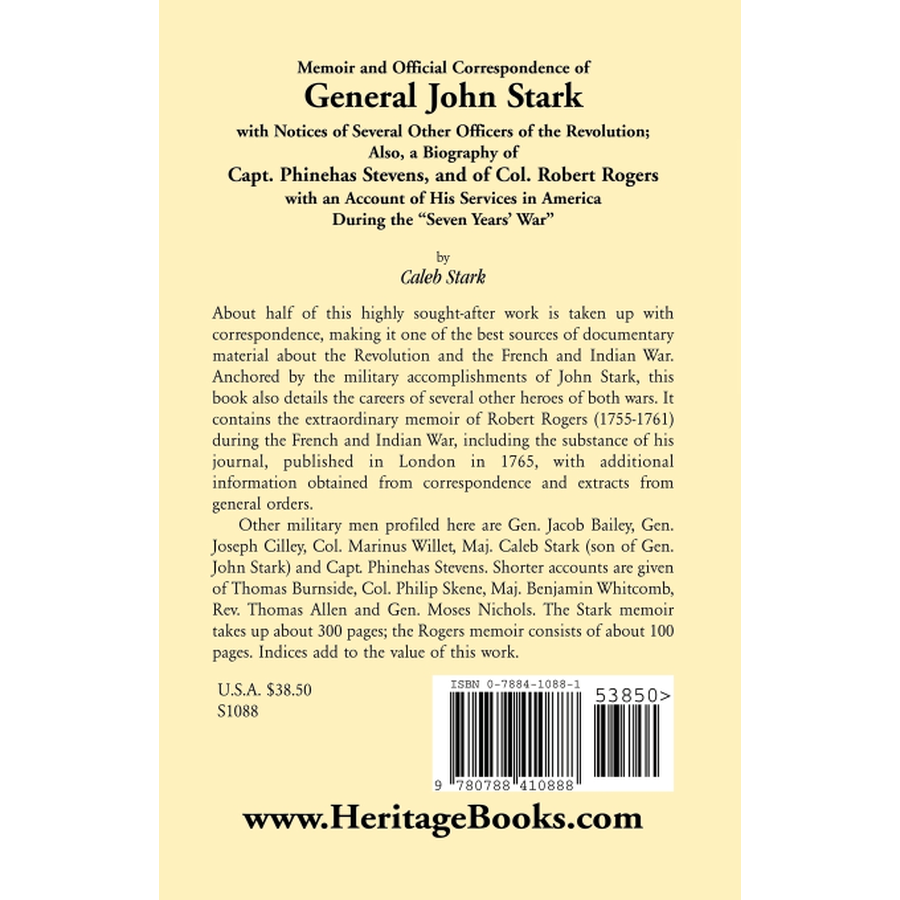 Memoir and Official Correspondence of General John Stark back cover