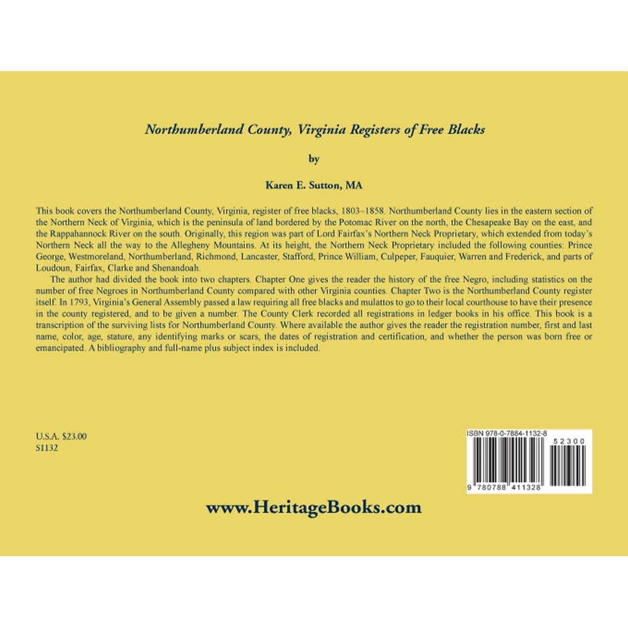 Northumberland County, Virginia Registers of Free Blacks back cover