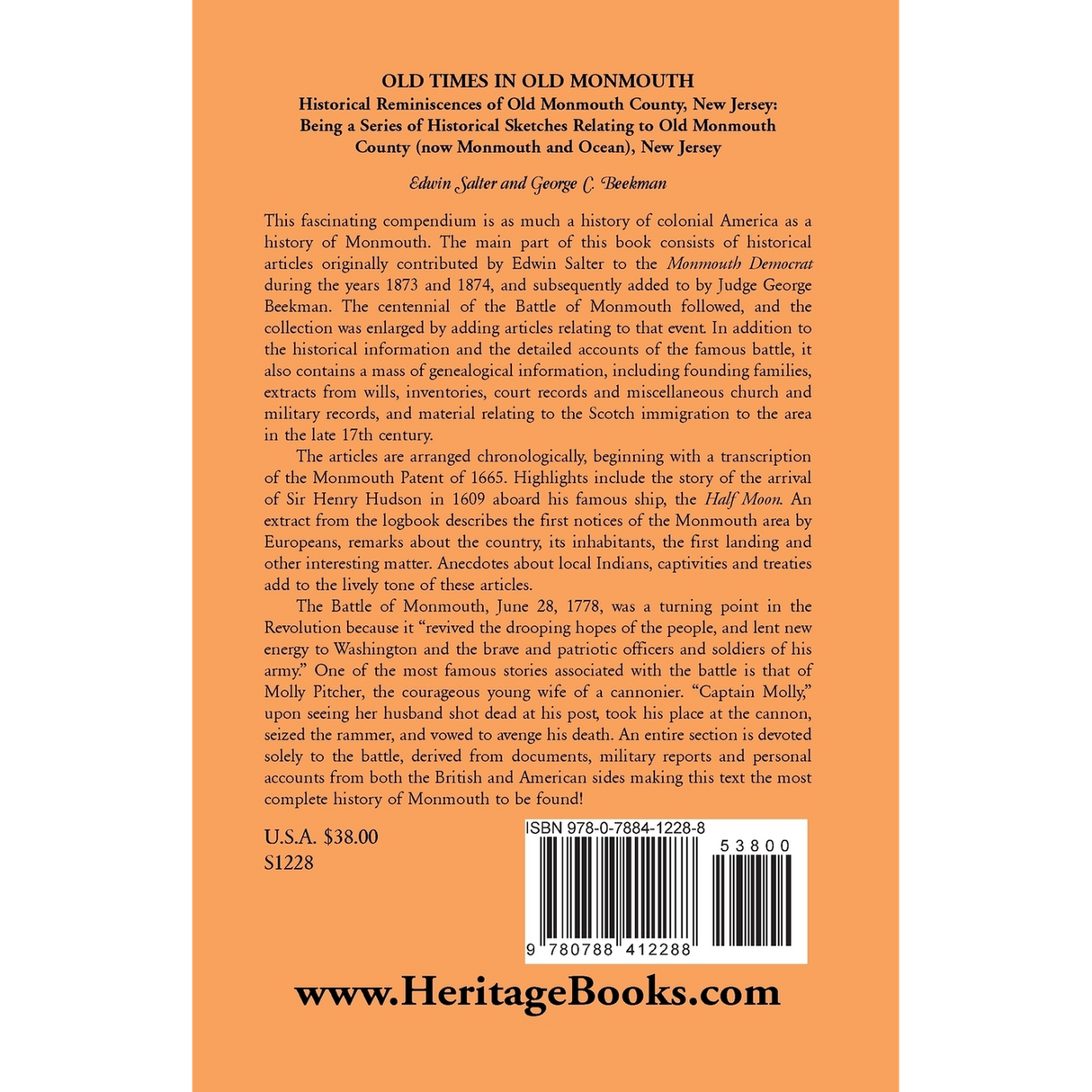 Old Times in Old Monmouth: Historical Reminiscences of Old Monmouth County, New Jersey back cover