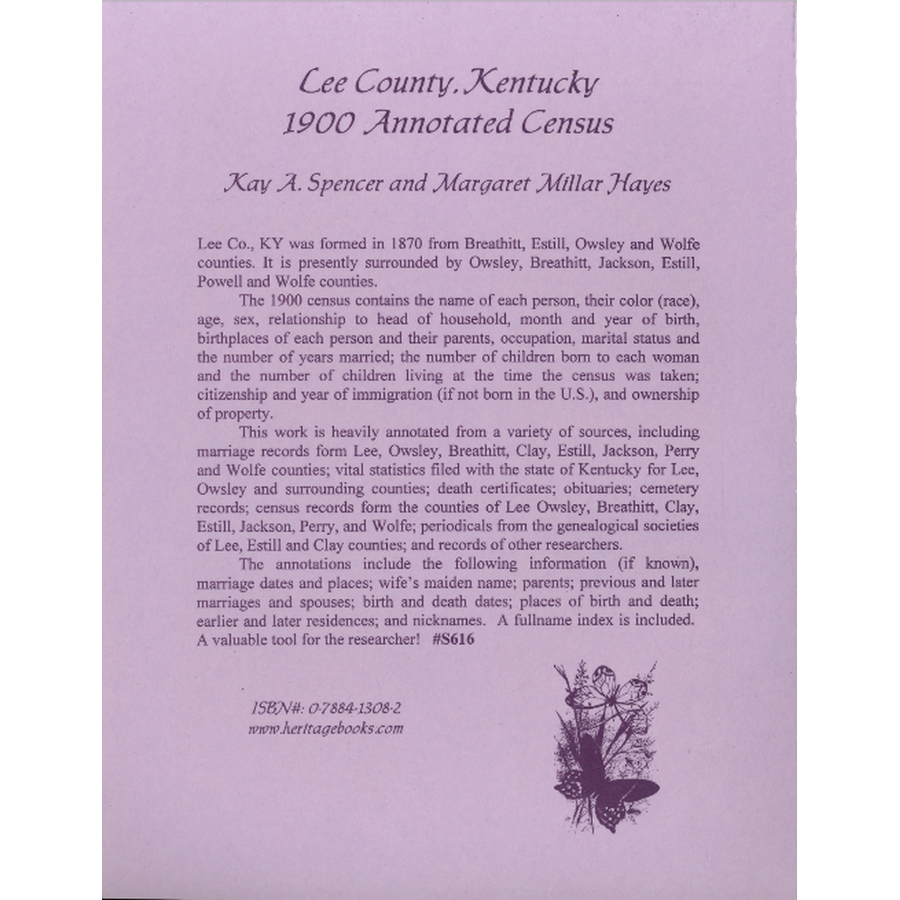 Lee County, Kentucky 1900 Annotated Census back cover